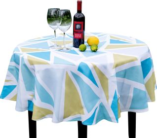 Spring Easter Outdoor Blue Triangles Tablecloth Spill Proof Wrinkle Free Stain Resistant Round 60 inch