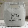 Grey Canvas Button Lunchbox Bag Large Capacity Portable Insulated Bento Bag Lunch Bag